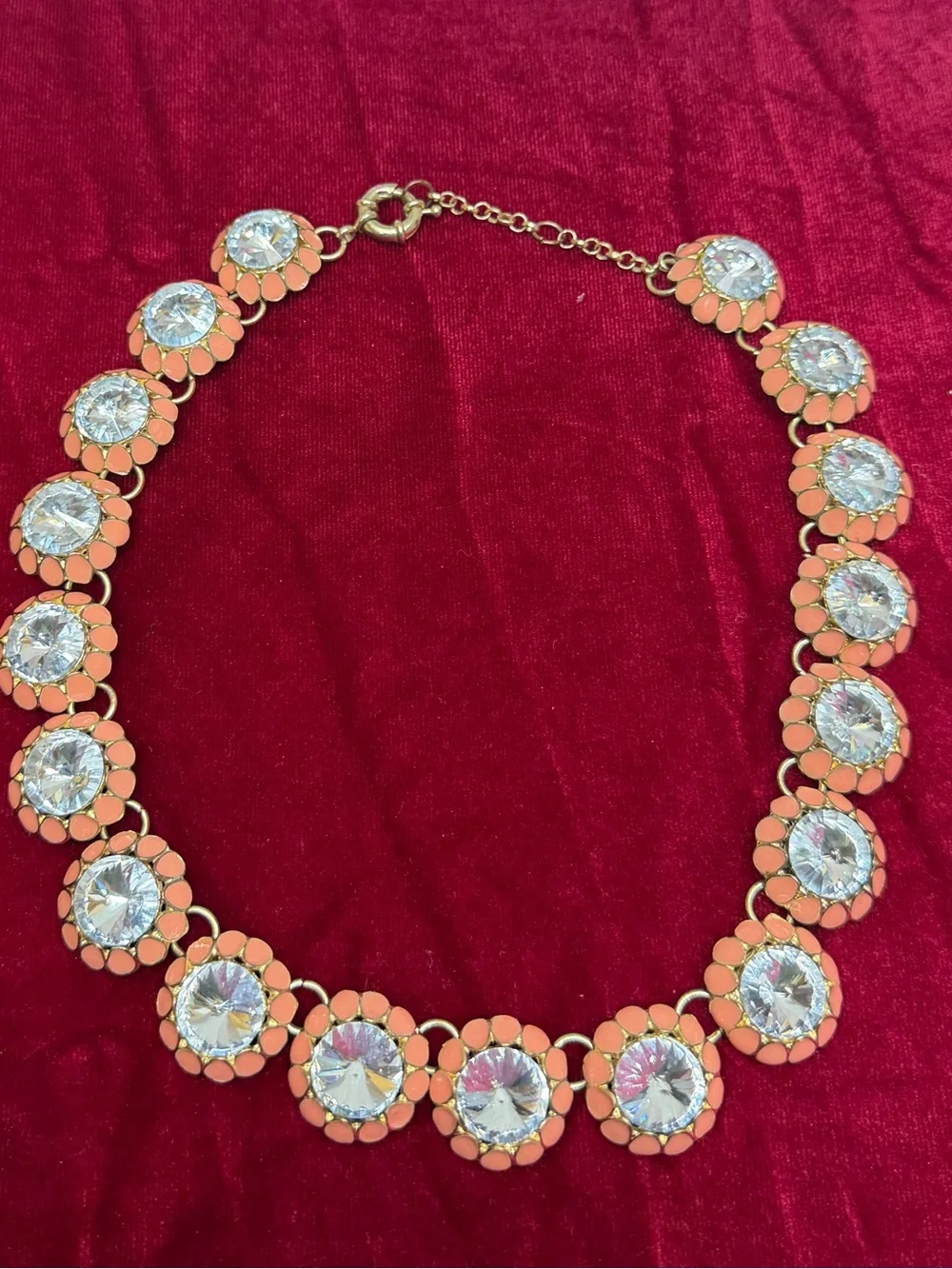 Vintage Rivoli Peach Enamel and Rhinestone Necklace